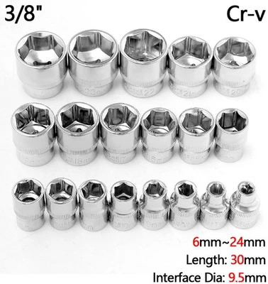 3/8" Socket Set Hexagonal Short Socket Square Drive Ratchet Socket Cr-v 6mm~24mm - Image 1 of 4