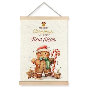 Gingerbread Wall Decor, Merry Christmas and Happy New Year Wall Art With Wood... - Bild 1 von 6