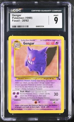 Tarjeta Pokémon CGC 9 Gengar 1999 Fossil 20/62 como nueva Foto 1 de 2