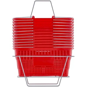 Shopping Basket Grocery Basket 12PCS 21L with Iron Handle & Stand Red - Picture 1 of 12