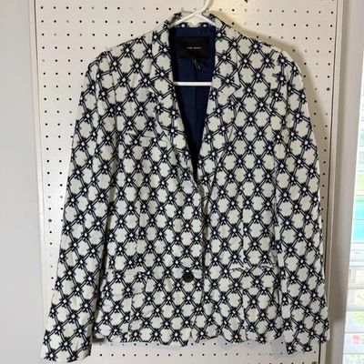 Blazer Isabel Marant Para Mujer 38 Azul Marino Crema Estampado Enrejado Muesca Solapa Formal Foto 1 de 4