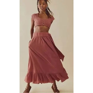 Free People Epic Sunset bauchfreies Oberteil Maxirock Set in Mauve Pink Damen Large - Bild 1 von 14