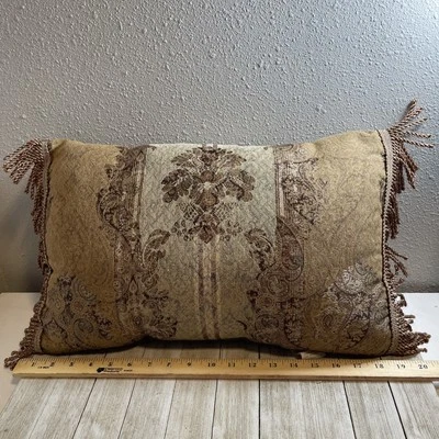 Croscill Boudoir Black brown Gold 20x 11 Decor Throw Pillow Tassels fancy scroll - Image 1 of 4