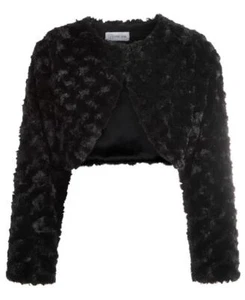 NEW Bonnie Jean Girls Size 10-12 (L) BLACK FAUX FUR Bolero Shrug Sweater Jacket - Picture 1 of 2