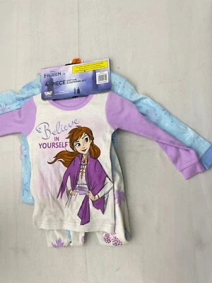 Conjunto de Pijama Disney Frozen Princess 4 Peças Algodão Azul/Roxo Menina 2T Novo com etiquetas - Imagem 1 de 4