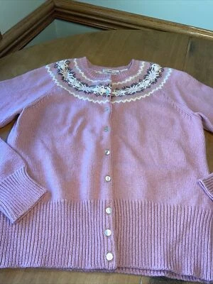 Cárdigan Suéter 180 Polo Ralph Lauren Fair Isle • S/M Vintage Barbie Rosa Foto 1 de 4