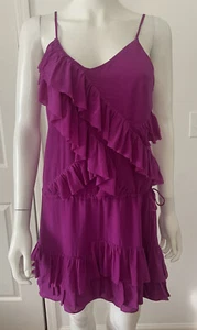 Banana Republic Fuschia Pink Ruffle Silk Dress Size Petite XS - Picture 1 of 7