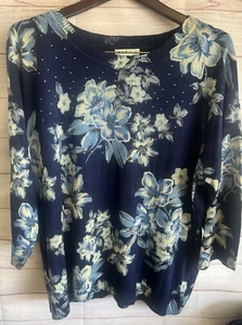 C.D. Daniels Floral Rhinestone Top Womens 2XL EUC - Picture 1 of 5