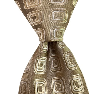 Gravata masculina TINO COSMA 100% seda GG designer ITÁLIA geométrica bronzeada/branca em excelente estado usado - Imagem 1 de 3