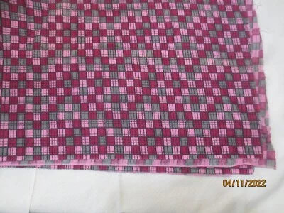 2yds & 34" x 34" WOF Vintage 1970s Cranberry-Pink-Green Squares Plaid cotton fab - Image 1 of 4