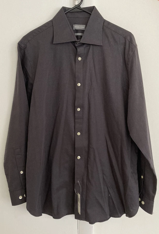 Camisa Michael Kors Para Hombre 16.5 Gris Carbón Manga Larga Abotonada Calce Ajustado Nueva con Etiquetas Foto 1 de 4