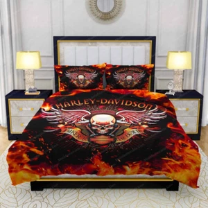 Harley-Davidson Biker To The Bone Full Bedding Duvet Cover Set (4pcs) - Picture 1 of 2