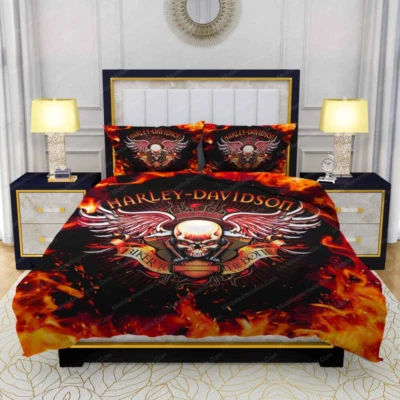 Harley-Davidson Biker To The Bone Full Bedding Duvet Cover Set (4pcs) - Image 1 of 2