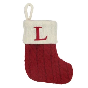 Letra L Cordón de Punto Monogram Calcetín Mini St. Nicholas Square 8" Rojo - Imagen 1 de 1