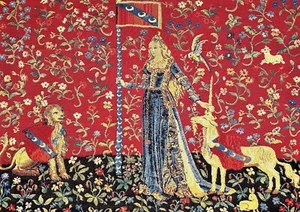 LADY & UNICORN 5 SENSES SERIE, THE TOUCH 45 CM X 64 CM GOBELIN WANDBEHANG - Bild 1 von 5