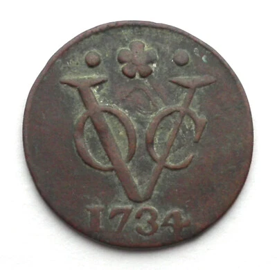 PAÍSES BAJOS INDIAS ORIENTALES HOLANDA VOC 1 DUIT 1734 KM#70 SS2.5 Foto 1 de 2