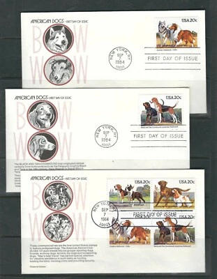 US SC # 2098-2101 American Dogs FDC, Set of 5 . Aristocrat Cachet . - Image 1 of 2