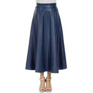 Lady Faux Leather PU High Waist Ruffle Pleated Long Skirt Wet Look Party Fashion - Picture 1 of 19