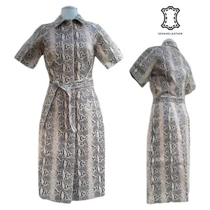 Vintage NEWPORT NEWS Womens 4 Genuine Leather Dress Belted Midi Shirt Python NOS - Picture 1 of 24