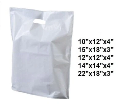Patch Handle Carrier Bags White Plastic Carry Bags for Takeaway Clothes - Image 1 of 4