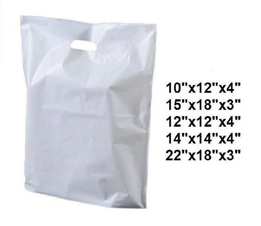 Patch Handle Carrier Bags White Plastic Carry Bags for Takeaway Clothes - Image 1 of 4