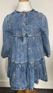 George Baby Girls Denim Embroidered Floral Dress Size 18-24 Months - Picture 1 of 7