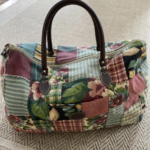 Vtg GITANO Duffle Bag Large Shabby Floral Patchwork Print Canvas 20x13x8 - Picture 1 of 13
