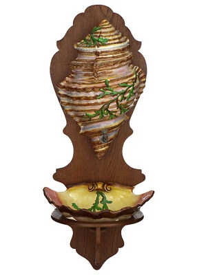 Ancienne Fontaine Faience Polychrome Sarreguemines Coquillage Bénitier fin 19e - Photo 1/4