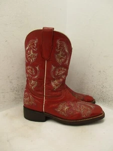 Corral Kids Youth Size 1.5 K Red Leather Floral Western Cowboy Boots Style G1095 - Picture 1 of 19