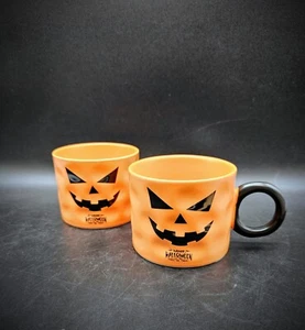 Pair Of Spooky Scary Jack-O-Lantern Pumpkin Coffee Cup Mugs Halloween Fall - Picture 1 of 9