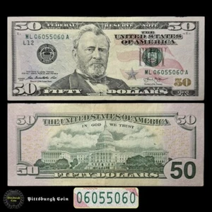 06055060 2013 $50 Fifty Dollar Bill Radar Palindrome Fancy Serial Number XF - Picture 1 of 2