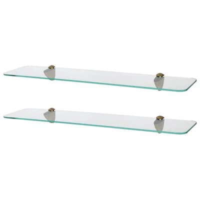 HARBOUR HOUSEWARES 2x Rounded Floating Glass Bathroom Shelves 60cm Clear/Gold Shower Storage Rack