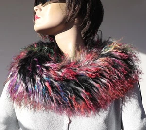 Bufanda de piel cordero tibetano Boa Loop 70 cm cuello de piel piel de cordero ribete colorido multicolor - Imagen 1 de 7