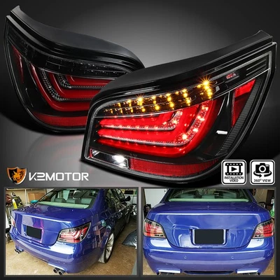 Jet Black Fits 2004-2007 BMW E60 5-Series 525i LED Bar Tail Lights Brake Lamps - Imagem 1 de 4