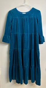 Hanna Andersson Size 160 14/16 Teal Blue Velour Bell Sleeve Twirl Dress - Picture 1 of 4