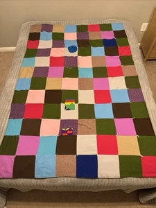 Vintage Patchwork Quilt Square Blocks Polyester 72x48 Soft Thin American Legion - Picture 1 of 13