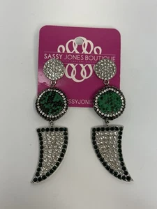 Sassy Jones Tizani Ohrringe Ohrhänger Strass Smaragdgrün Neu - Bild 1 von 4