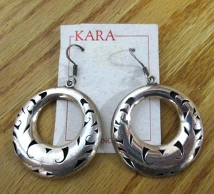 Taxco Mexico Kara Open Design 925 Sterling Silver Hoop Earrings - Picture 1 of 4