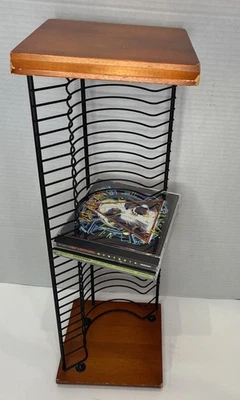 "Estante apilable de torre de CD de madera y alambre vintage con capacidad para 30 CD de 18,5"" de alto" Foto 1 de 4