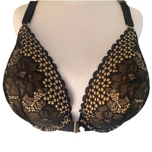 Cacique Boost Plunge 42DDD Black Lace Overlay Front Close Underwire Racerback - Picture 1 of 11