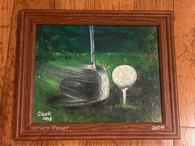 Obra de arte de golf sobre lienzo - "Impact Point" 2009 firmada original enmarcada 12x10 Foto 1 de 4