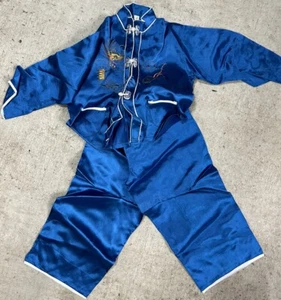 Vintage Japanese Childrens Embroidered Lounge Set Pajamas Dragon Silk c1950 - Picture 1 of 9