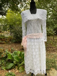 Vtg. Gunne Sax S Prairie Cottagecore Edwardian Floral Lace Formal/Wedding Dress - Picture 1 of 7