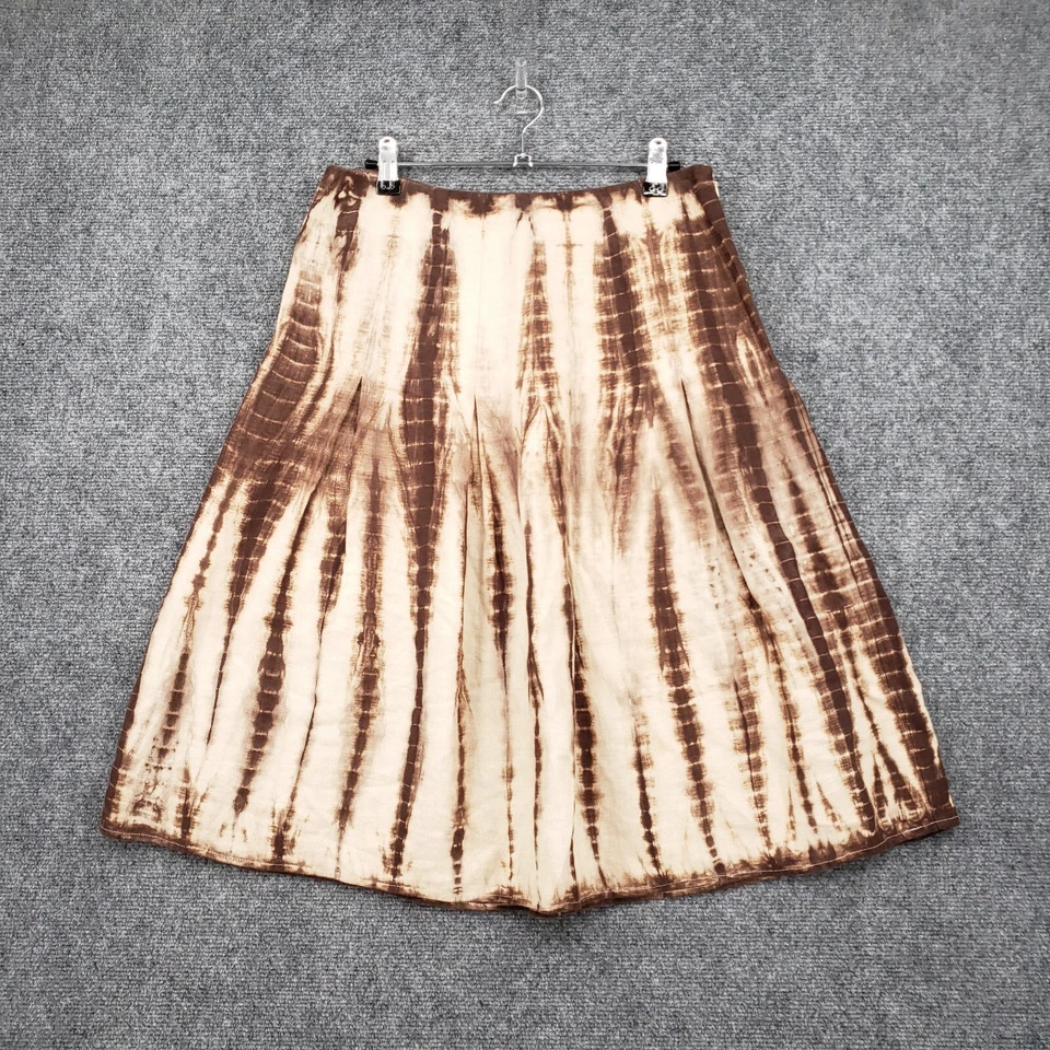 Michael Kors Skirt Womens 4 Brown Tie Dye Linen A Line Side Zip Midi Casual Boho - Image 1 of 4