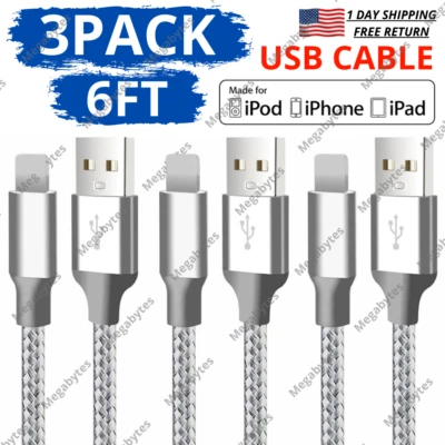 Cable de carga rápida USB de 6 pies para iPhone 14 13 12 11 Pro Max XR 8 7 6 Foto 1 de 4