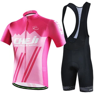 CHEJI Mens Cycling Short Set Pink Cycling Jersey and (Bib) Shorts Kit Reflective - Picture 1 of 12