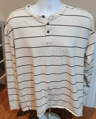 Camisa Pullover Wrangler Para Hombre Grande Beige Marrón Rayas Manga Larga Informal Henley Foto 1 de 4