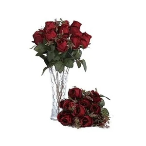 FlueHouzz Artificial Roses Flowers Fake Silk Rose Bouquet Pack of 2 Z-burgundy - Picture 1 of 8