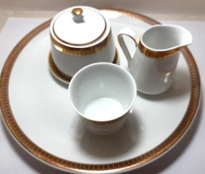 Lyngby Sugar, Jug and 26 cm Plate Set C 1936 - 69 White Gold Line Vintage Rare - Picture 1 of 13