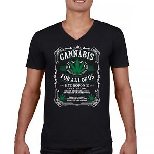 Cannabis For All V-Neck T-shirt Funny 420 Weed Pot Leaf Smoking Marijuana Tee